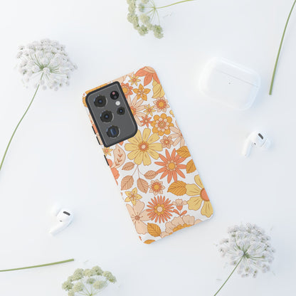 Vintage Floral Bloom Samsung Galaxy Case – Warm Orange & Yellow Retro Flower Design with Matte Finish