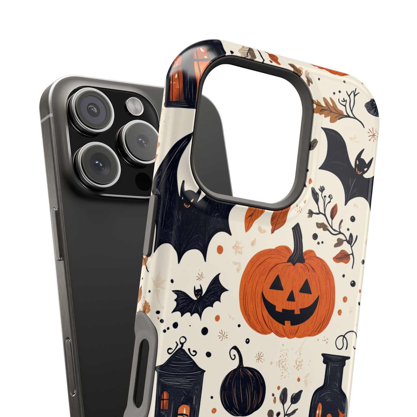 Charming Halloween MagSafe iPhone Case – Pumpkin, Bats, and Spooky Lantern Design