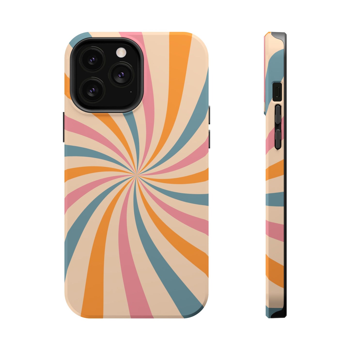 Retro Swirl Pattern MagSafe iPhone Case – Bold 70s Vibe in Pink, Orange, and Orange