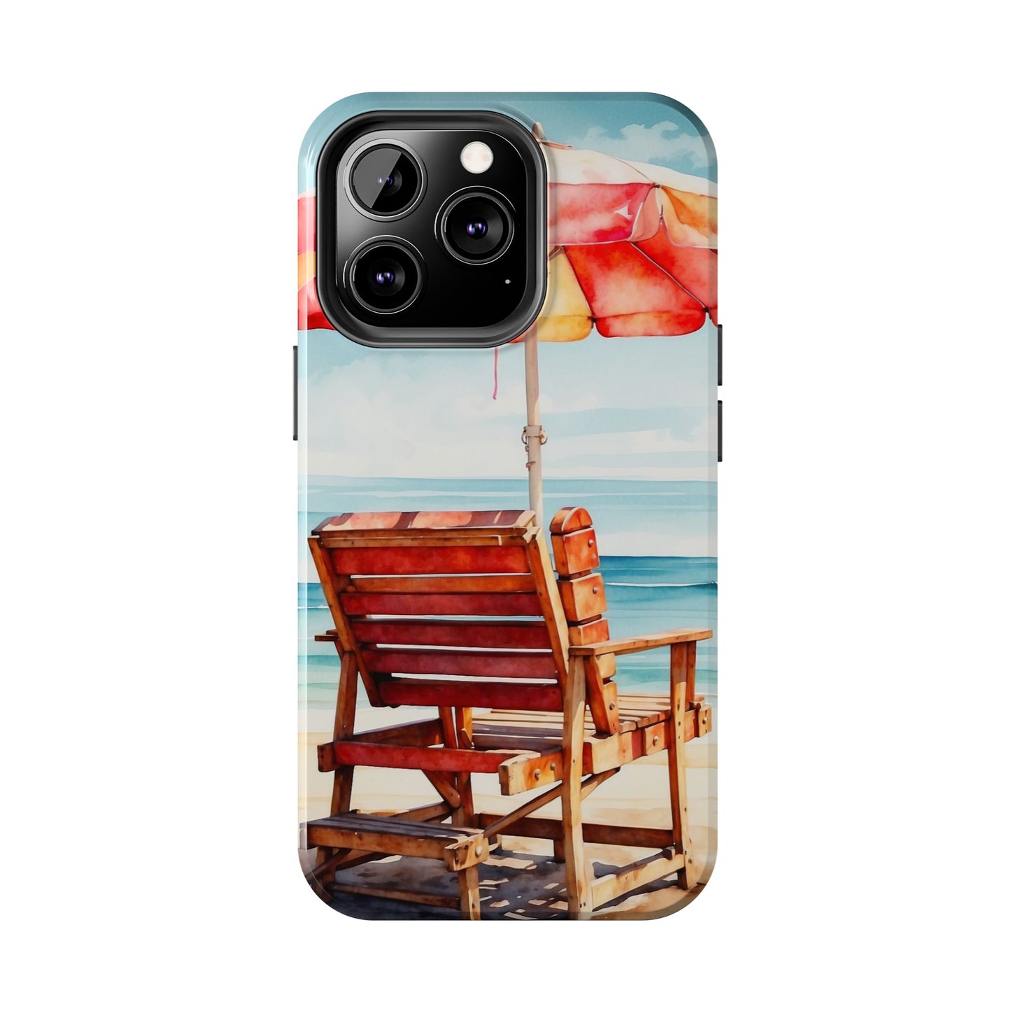 Beachfront Sunset Lounge iPhone Case – Vibrant Watercolor Design