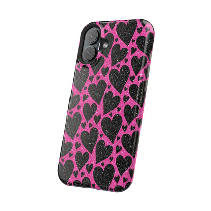 Pink Glitter Hearts MagSafe iPhone Case