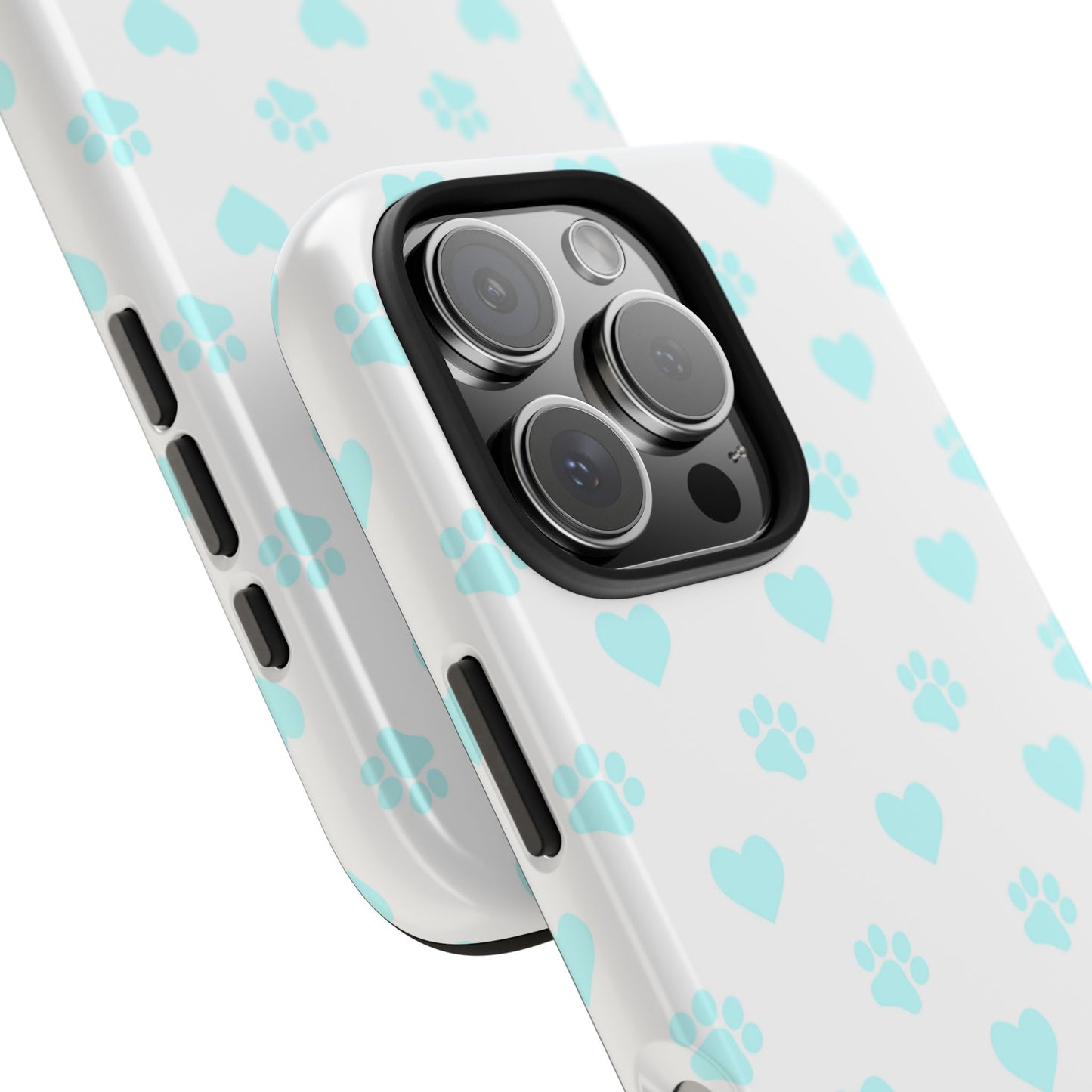 iPhone Case - Aqua Paw Print & Heart Design