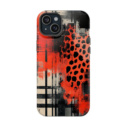 MagSafe iPhone Case: Cheetah Plaid – Red & Black Pattern