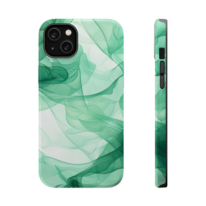 Translucent Flowing Green Fabric MagSafe iPhone Case – Elegant Fluid Design