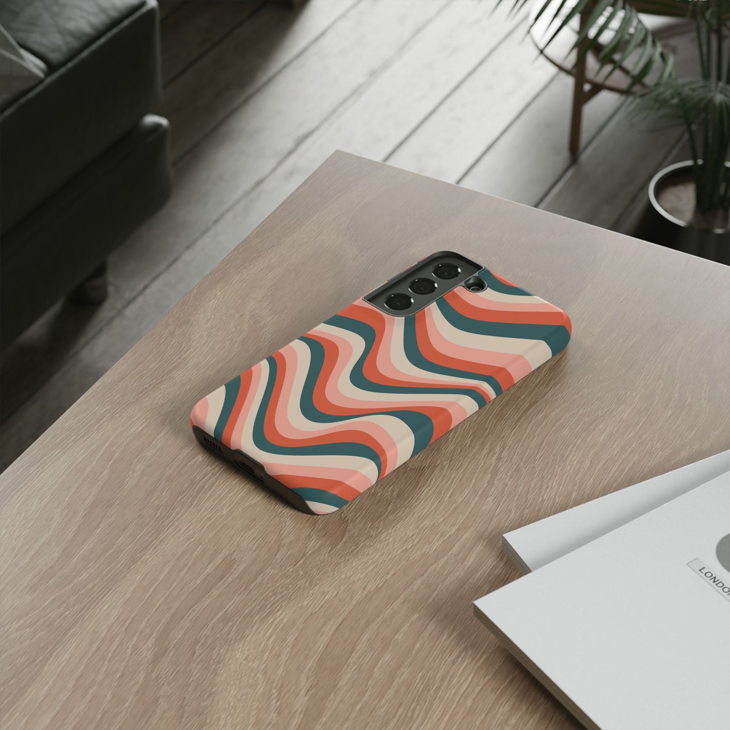 Groovy Waves Samsung Galaxy Case – Retro 70s-Inspired Stripes in Coral, Cream, and Teal