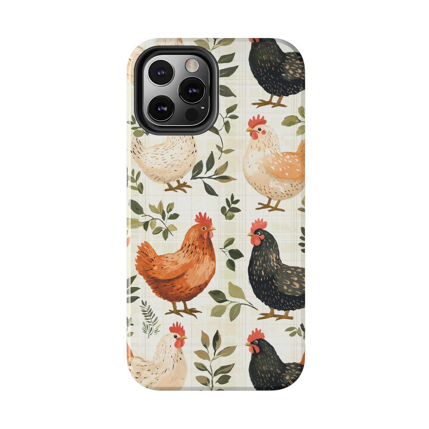 iPhone Case: Vintage Chicken Farmhouse Case – Rustic Leaves Design