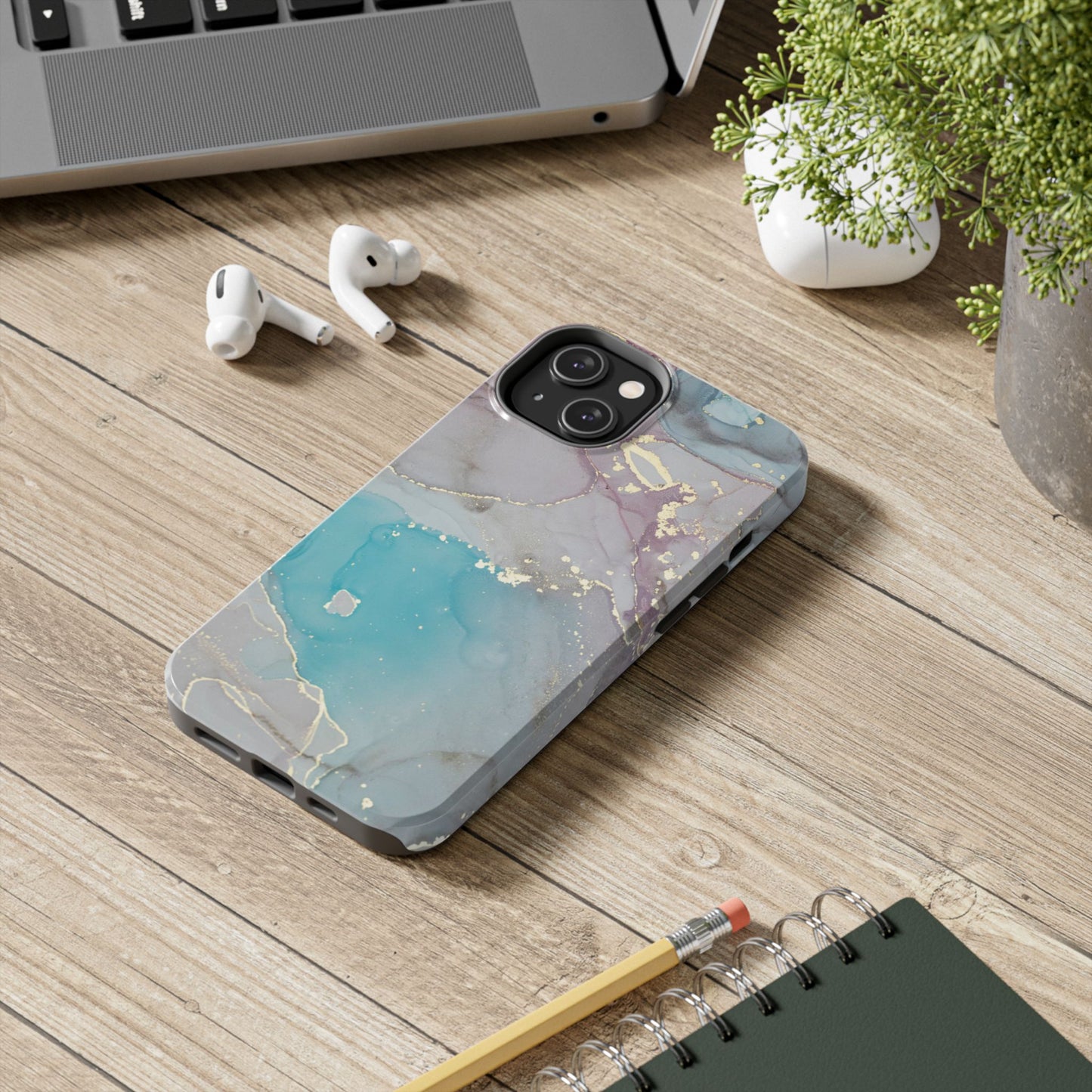 Sky Blue & Purple Marble Wave – iPhone Case with Fluid Swirl Pattern