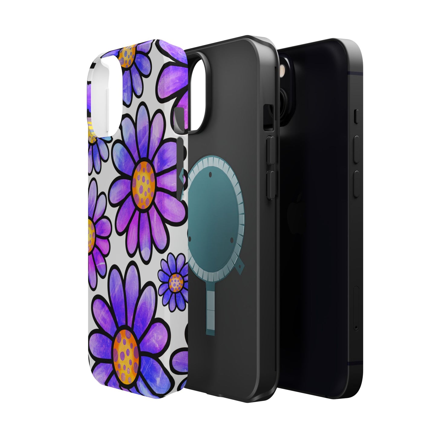 Purple Daisy Delight MagSafe iPhone Case – Slim Profile, Glossy Finish