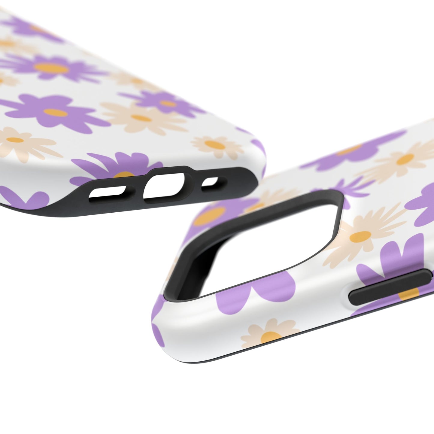 Retro Daisy Flower MagSafe iPhone Case – Pastel Purple & Cream Floral Design with Matte Finish