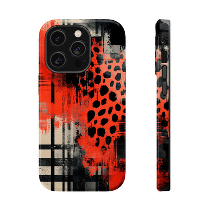 MagSafe iPhone Case: Cheetah Plaid – Red & Black Pattern