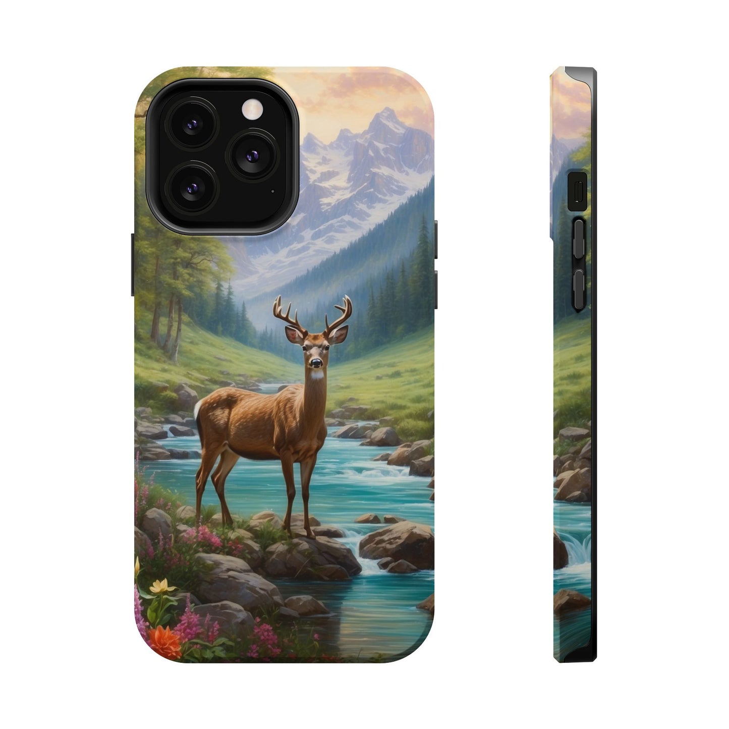 Alpine Serenity – Stag in Mountain Bliss MagSafe iPhone Cases