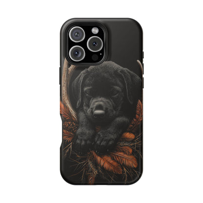 Charming Black Labrador Puppy on Feathers MagSafe iPhone Case