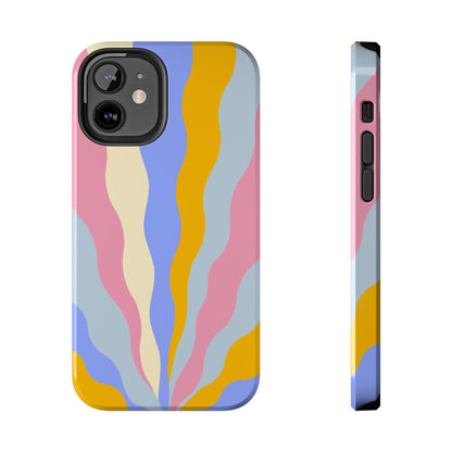 Pastel Radiance iPhone Case – 70s-Inspired Dual-Layer Design with Wavy Sunburst Pattern