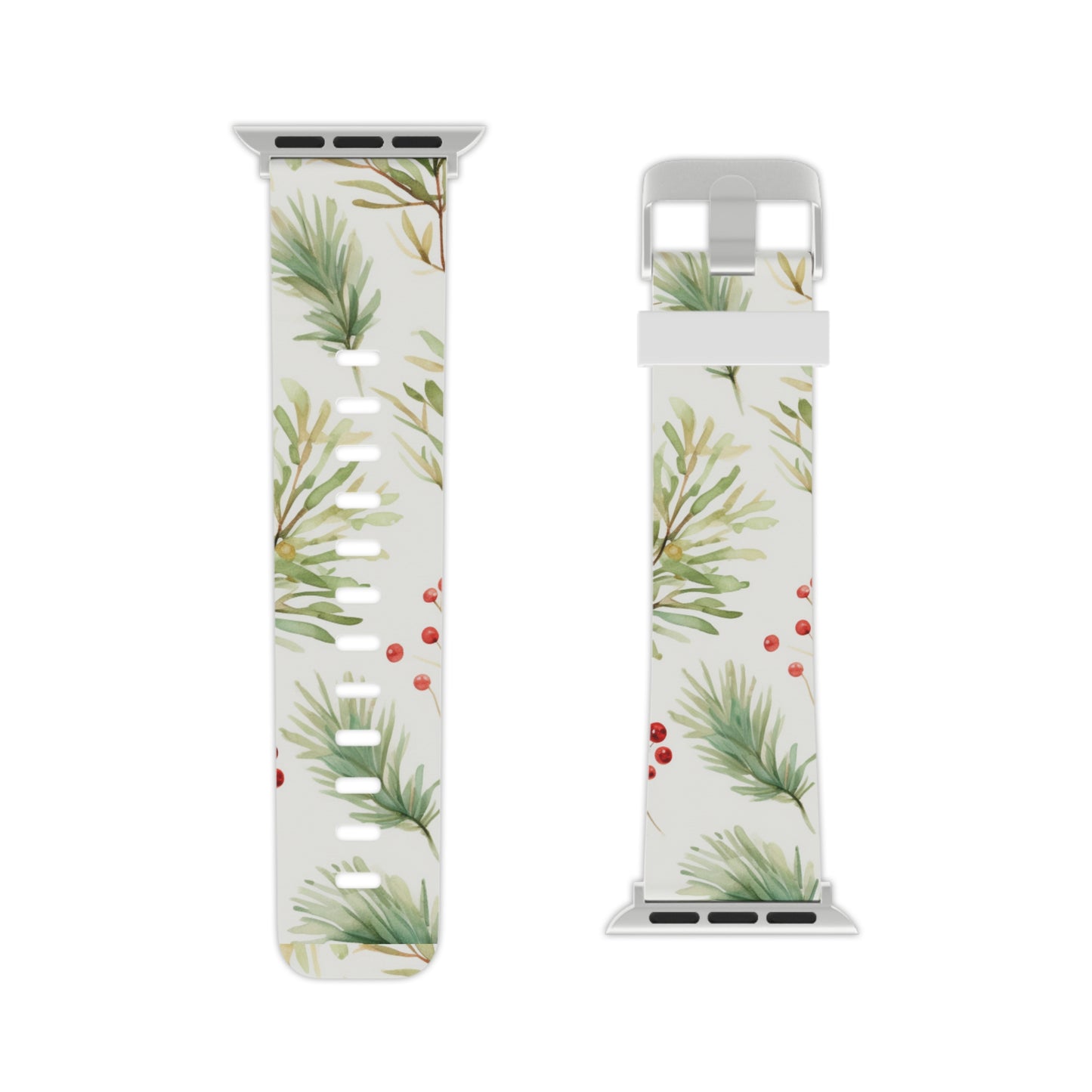 Winter Greenery & Berry Watercolor Apple Watch Band