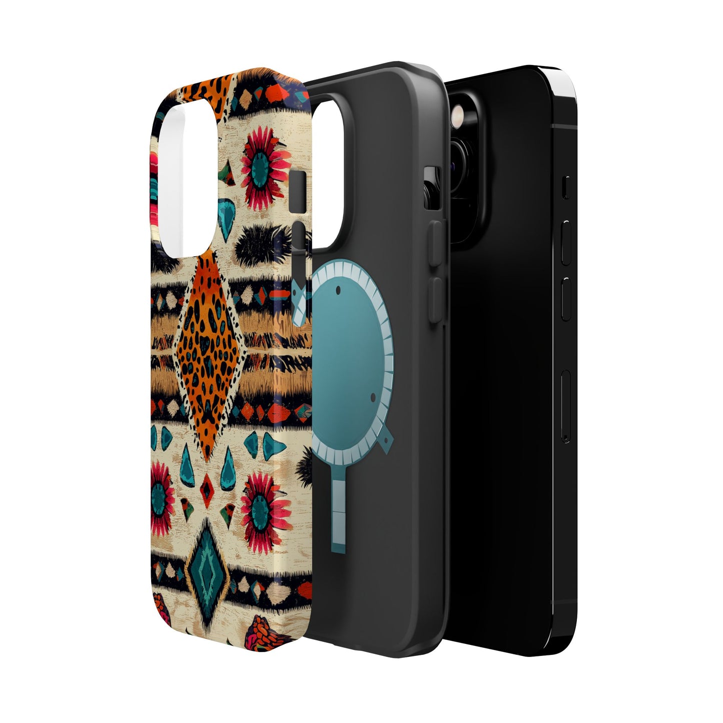 Wild Boho Leopard Print & Floral Tough MagSafe iPhone Case – Eclectic Tribal Design, Dual-Layer Protection