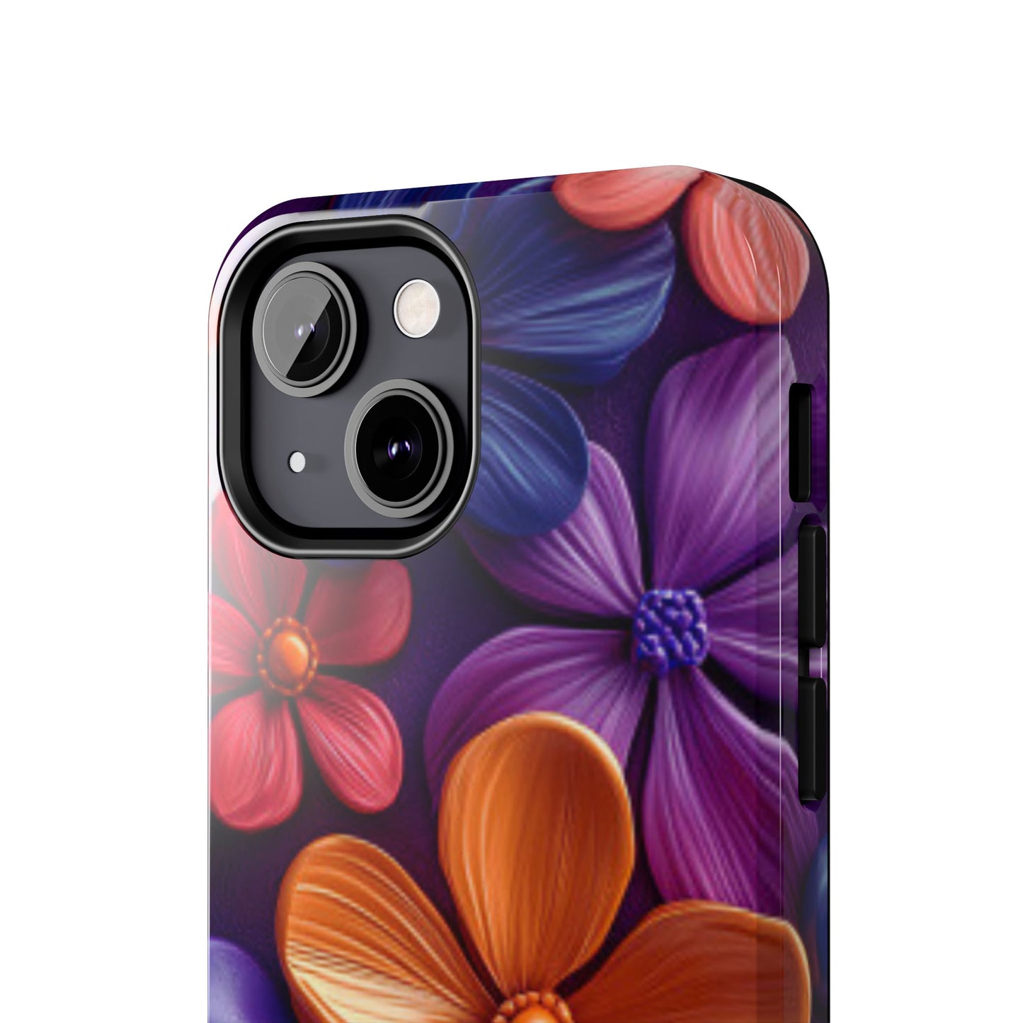 Bold Floral 3D iPhone Case – Vivid Purple and Orange Flower Design, Shock - Resistant - BOGO Cases