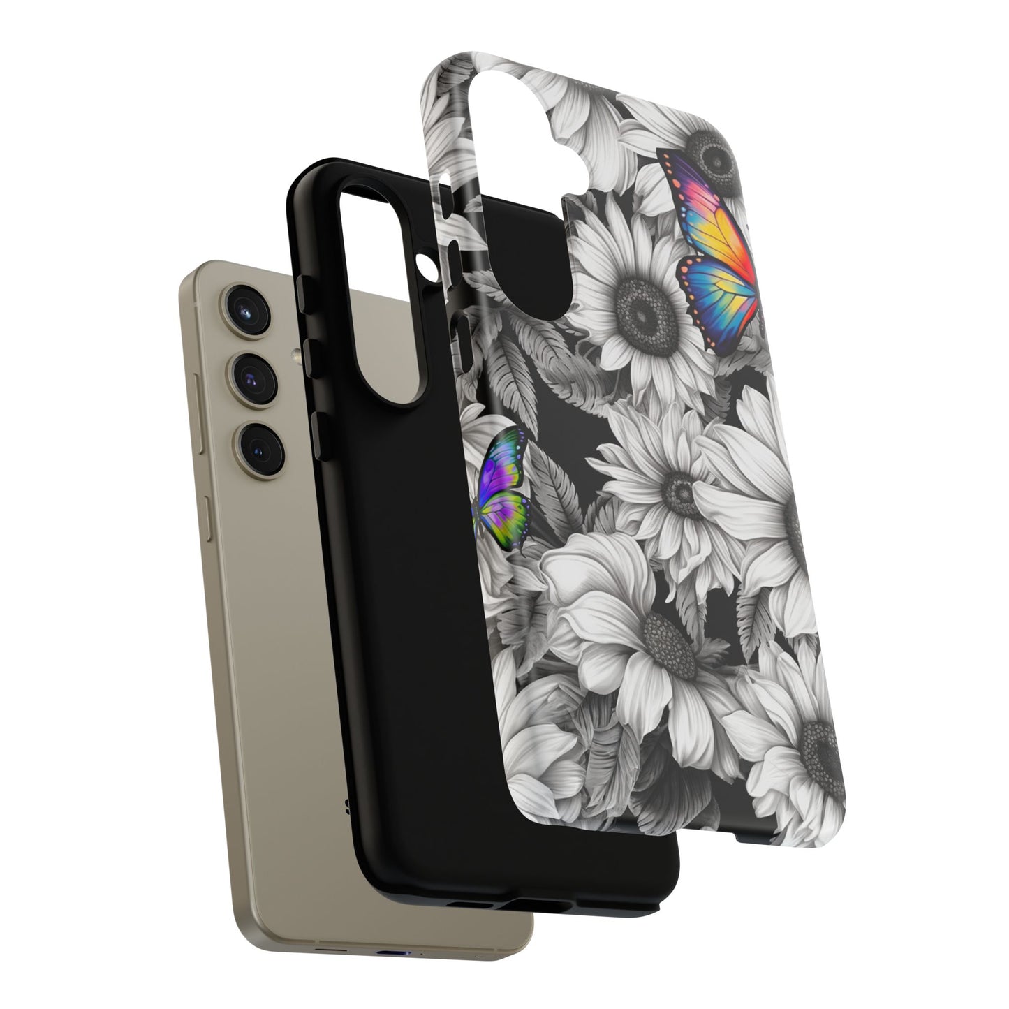 Rainbow Butterflies & Monochrome Sunflowers – Samsung Galaxy Case