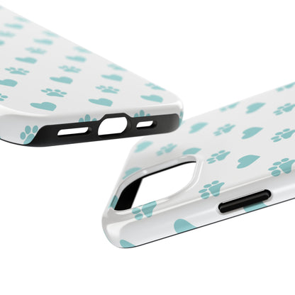 Mint Green Paw Print & Heart iPhone Case – Stylish Pet Lover’s Essential