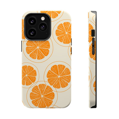 Citrus Burst Pattern Tough MagSafe iPhone Case – Bold Orange Design, Shockproof Protection