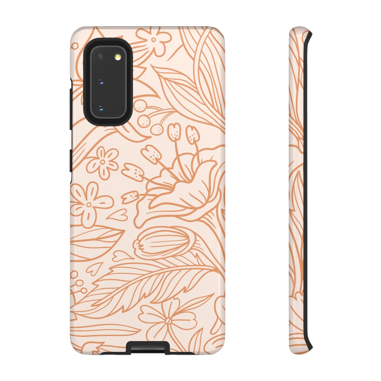 Soft Terracotta Floral Line Art Tough Samsung Galaxy Case – Minimalist Botanical Design with Dual-Layer Protection