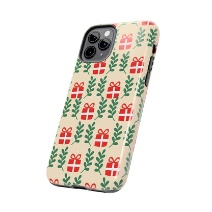 iPhone Case: Holiday Cheer – Red Gifts & Green Leaves