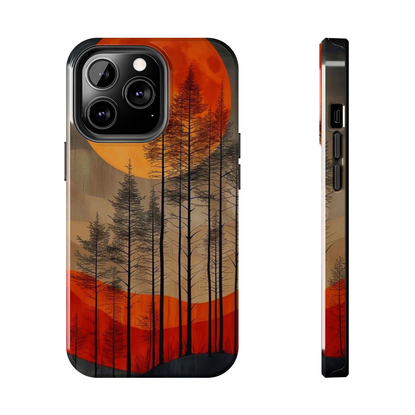 Moody Forest Moonrise iPhone Case – Dark Landscape Design, Dual-Layer Protection