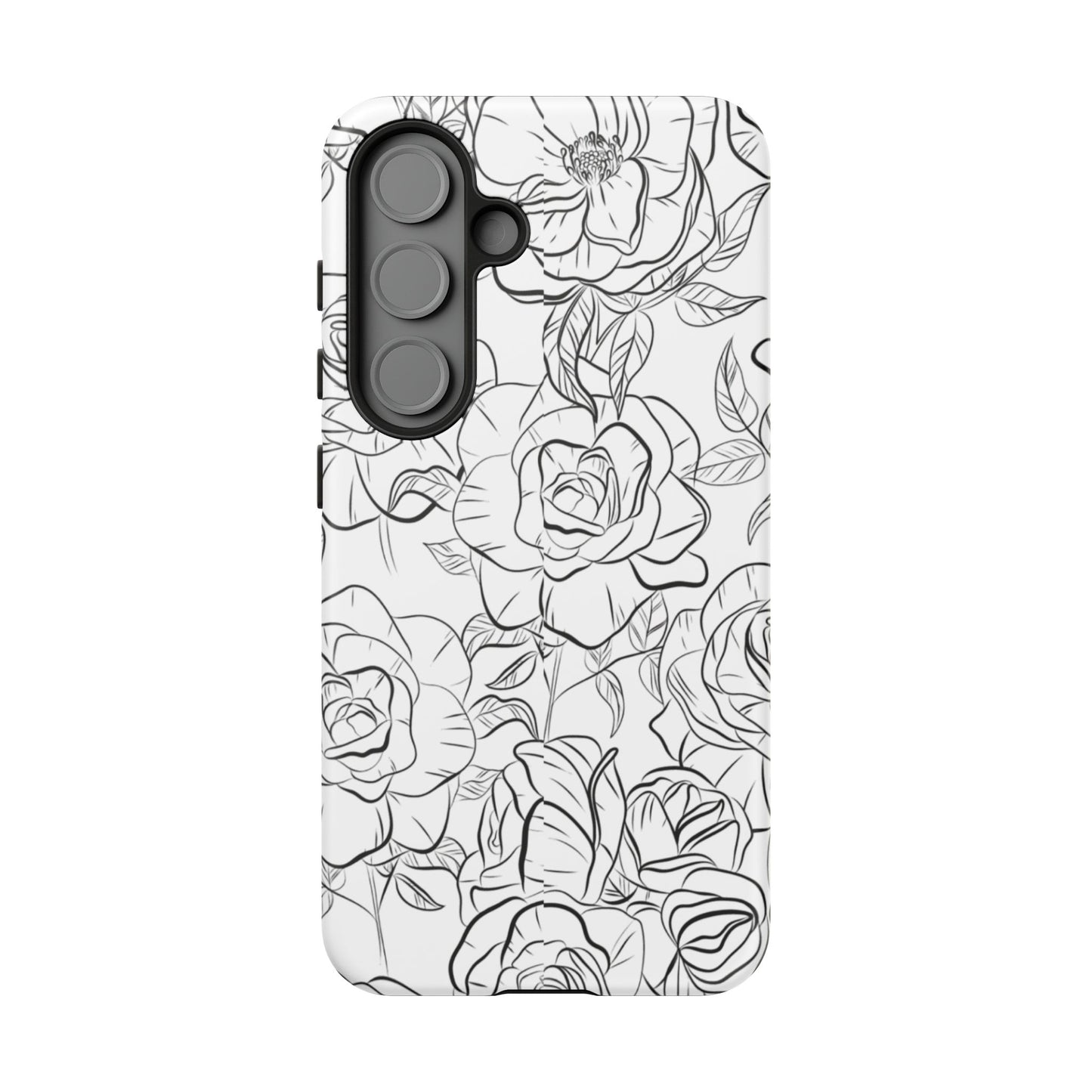Monochrome Rose Garden Tough Samsung Galaxy Case – Elegant Floral Line Art with Dual-Layer Protection