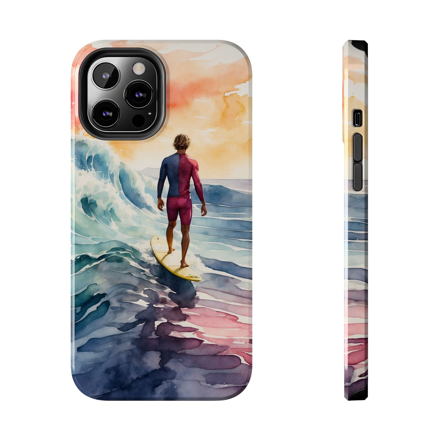 Surfer’s Sunset Wave iPhone Case – Vibrant Watercolor Design