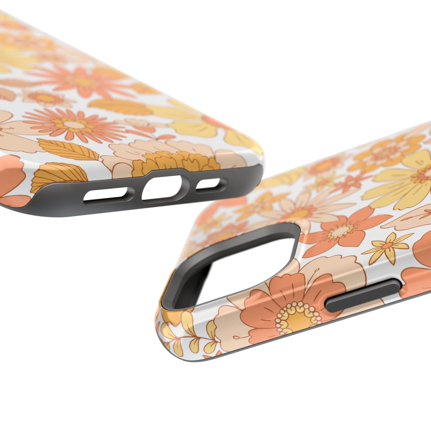 Vintage Floral Bloom MagSafe iPhone Case – Warm Orange & Yellow Retro Flower Design with Matte Finish