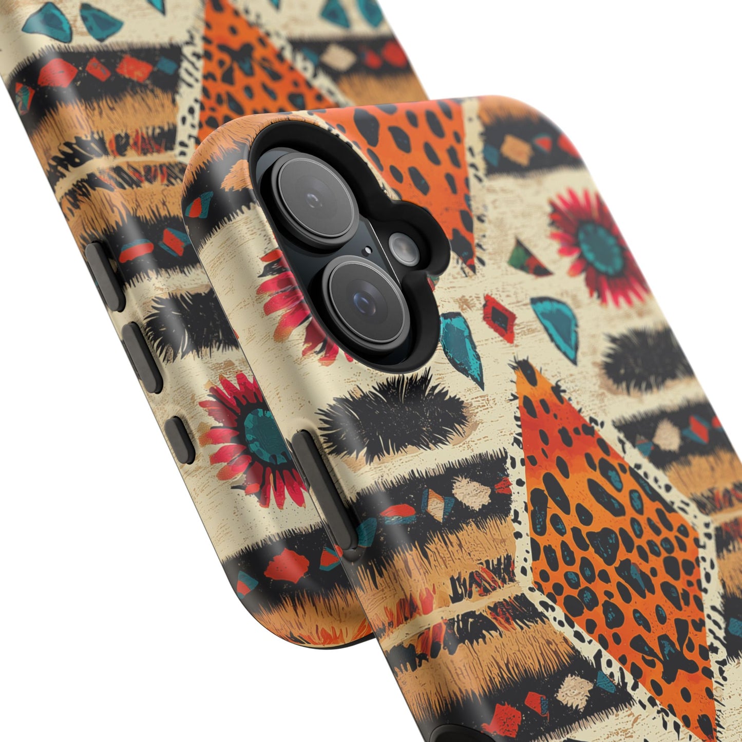 Wild Boho Leopard Print & Floral Tough MagSafe iPhone Case – Eclectic Tribal Design, Dual-Layer Protection