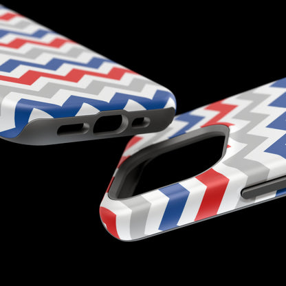 Patriotic Red, White & Blue Chevron – MagSafe Compatible iPhone Case