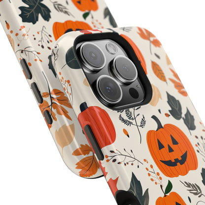 Spooky Pumpkin & Skeleton MagSafe iPhone Case – Halloween Jack-O'-Lantern Design