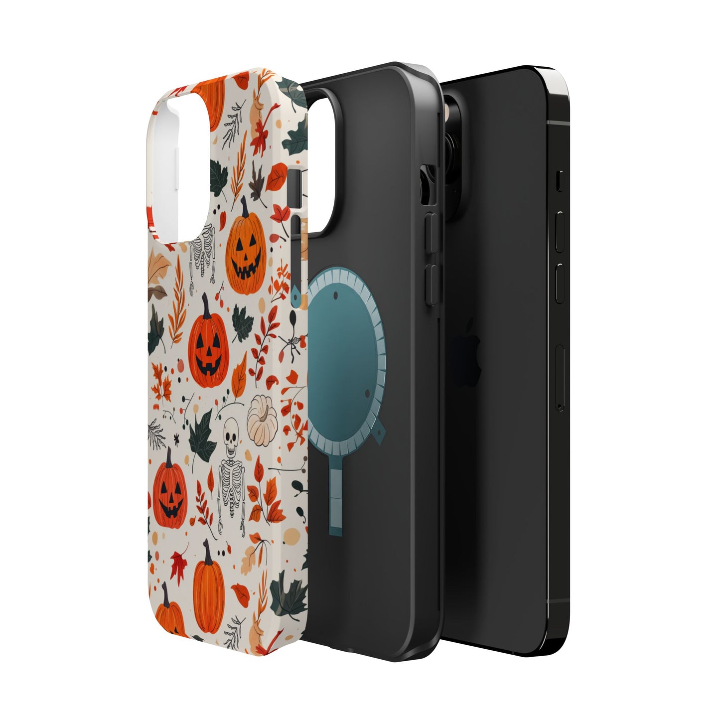 Halloween Pumpkin & Skeleton MagSafe iPhone Case – Spooky Autumn Design