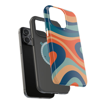 Retro Vibe Wavy Stripes MagSafe iPhone Case – 70s-Inspired in Teal, Orange, and Rust