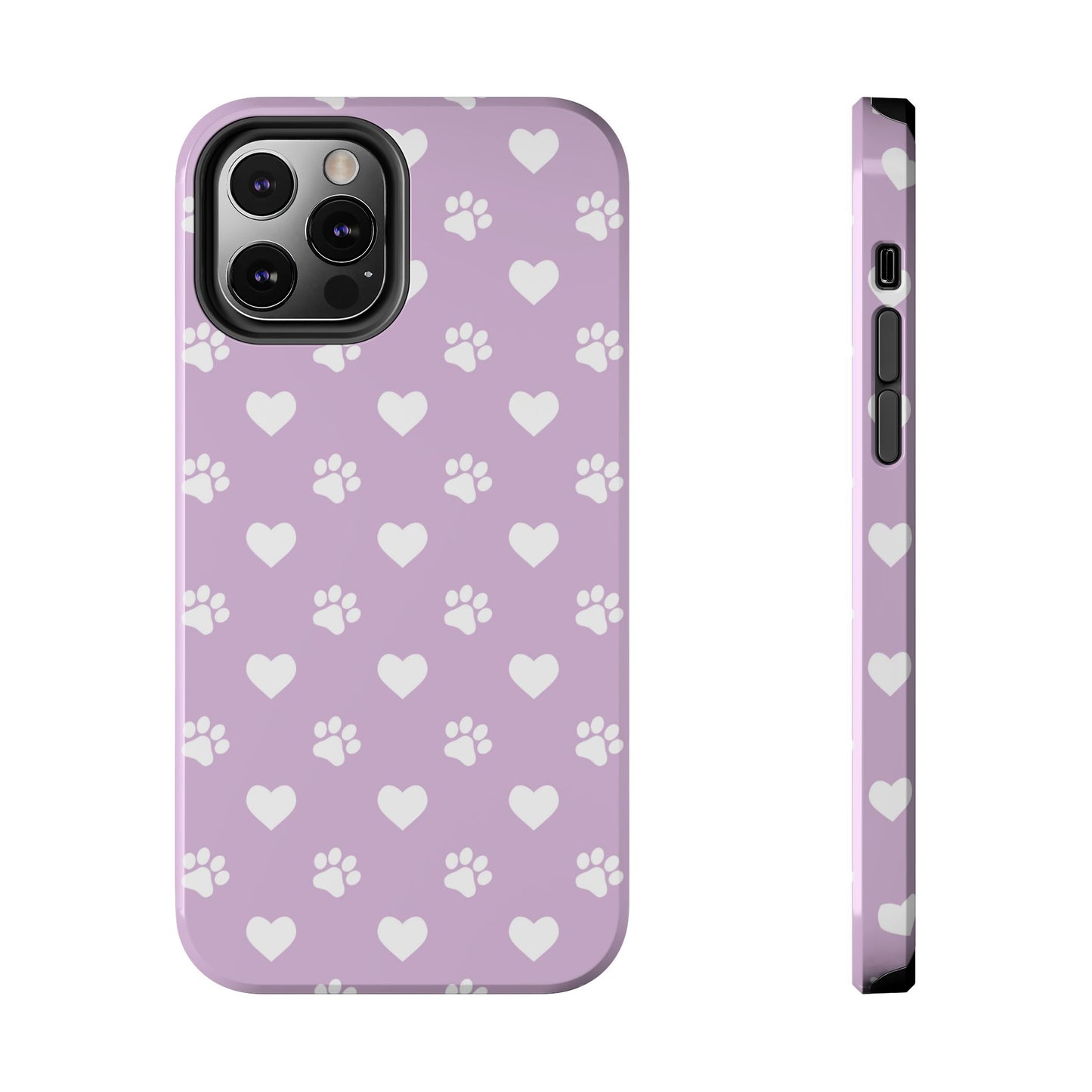 Purple Hearts & Paw Prints - Cute Pet Lover iPhone Case