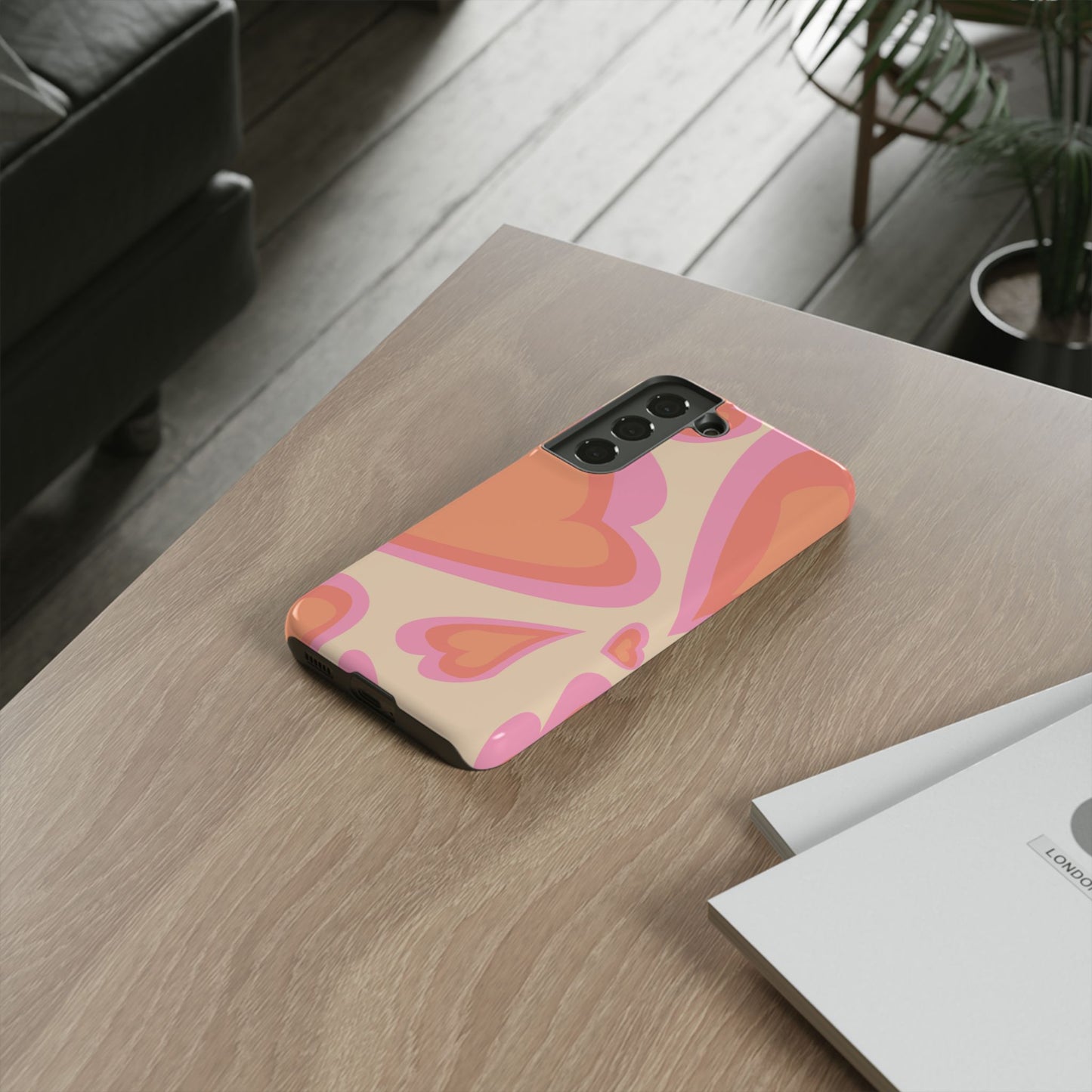 Retro Pink Hearts Samsung Galaxy Case – Shock-Resistant, Matte Finish, Dual-Layer Protection