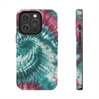 Pink and Teal Tie-Dye iPhone Case – Retro Spiral Design