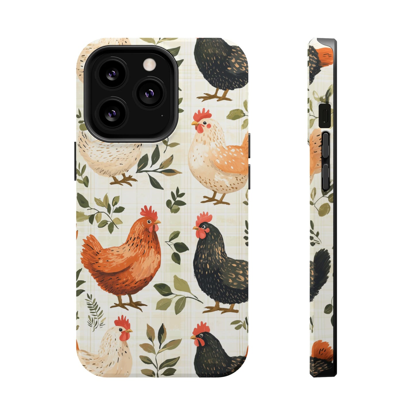 MagSafe iPhone Case: Vintage Chicken Farmhouse Case – Rustic Leaves Design