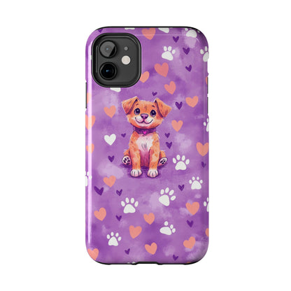 Cute Puppy iPhone Case - Adorable Pet Design with Hearts & Paw Prints, Protective Cover