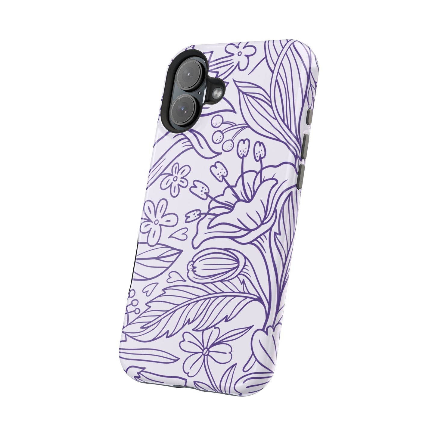 Lavender Floral Line Art Tough MagSafe iPhone Case – Minimalist Botanical Design with Dual-Layer Protection