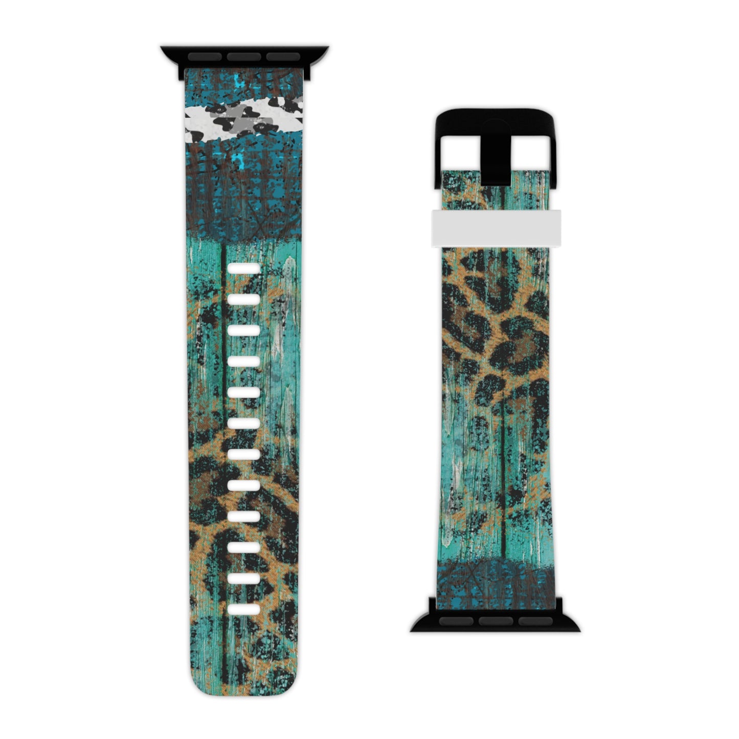 Turquoise Rustic Leopard Wood Apple Watch Band