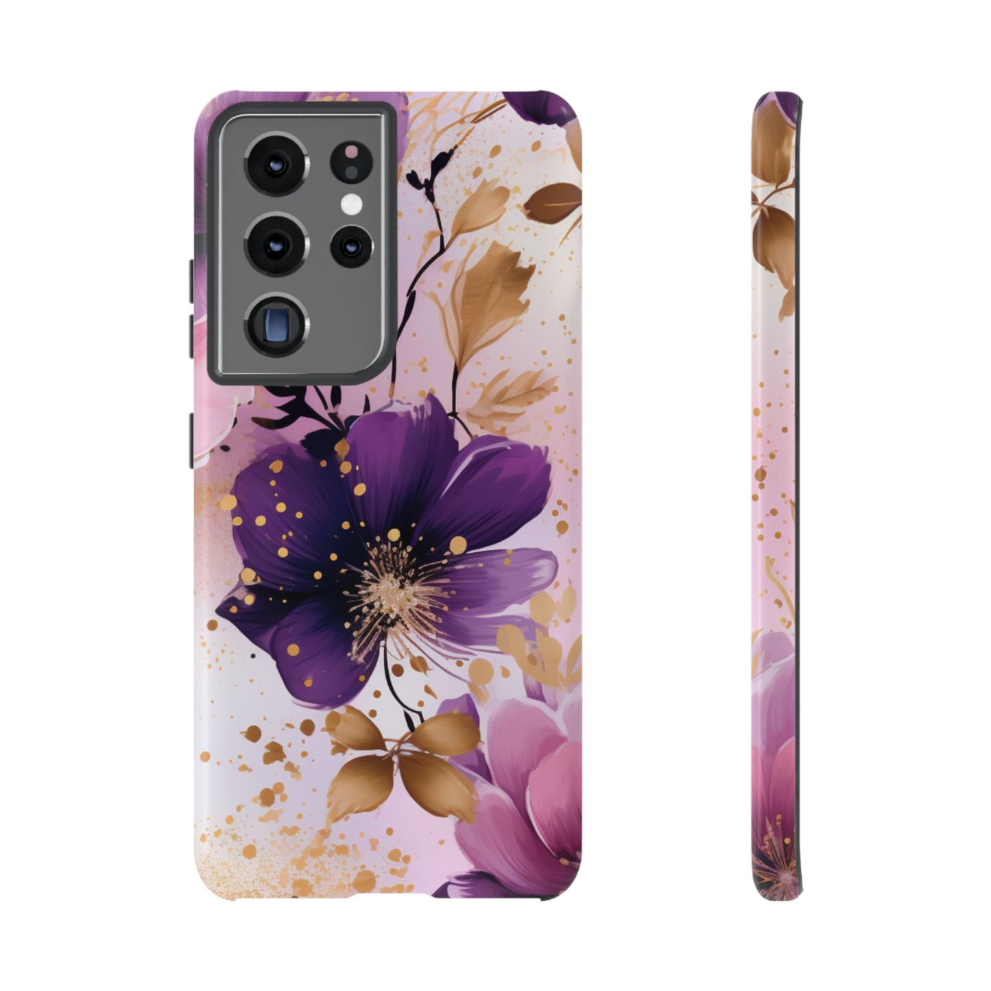 Elegant Purple & Gold Floral Samsung Galaxy Case - Luxe Flower Design