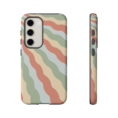 Earthy Retro Waves Samsung Galaxy Case – 70s-Inspired Wavy Stripes in Soft Green, Cream, and Rust