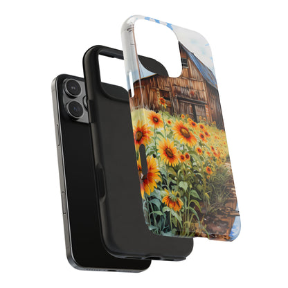 Country Road Sunflower iPhone Case: Rustic Barnyard Design, Cute Floral Case