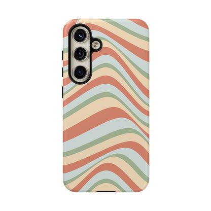 Vintage Earthy Waves Samsung Galaxy Case – Retro 70s-Inspired in Warm Green, Cream, and Rust