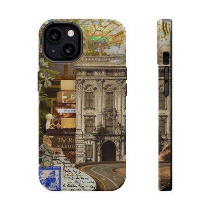 Whimsical Road Trip Collage MagSafe iPhone Case – Dual-Layer Protection with Vintage Art and Adventure Design