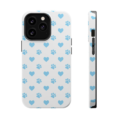 Blue Paw Prints & Hearts – MagSafe iPhone Case with Adorable Pet-Lover Design