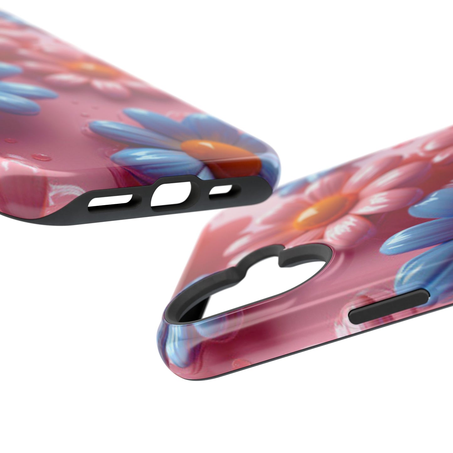 Pastel Daisy 3D MagSafe iPhone Case – Glossy Pink and Blue Floral Design, Full Protection