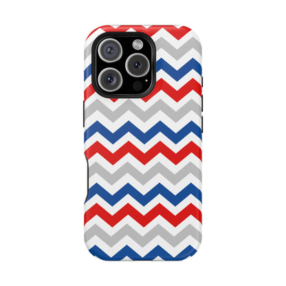 Patriotic Red, White & Blue Chevron – MagSafe Compatible iPhone Case