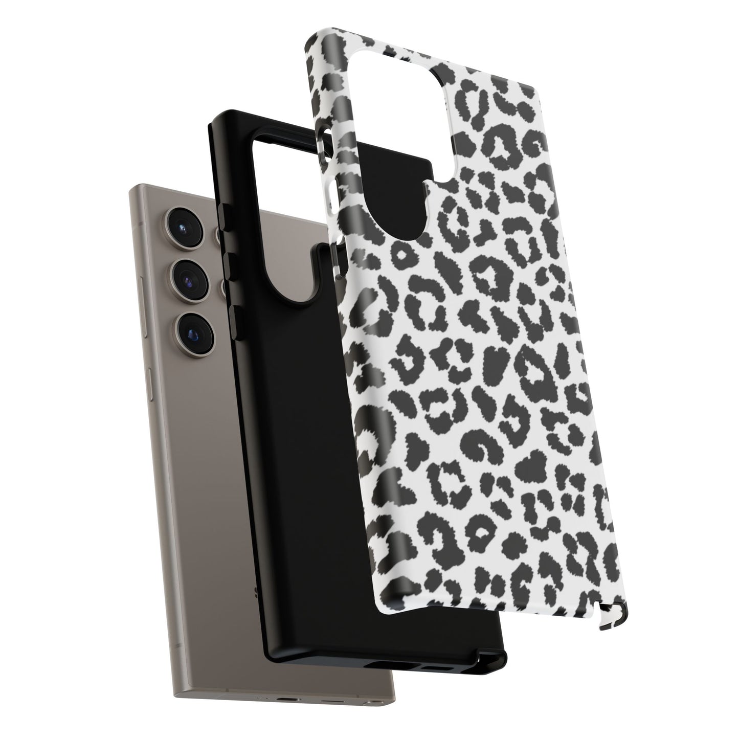 Monochrome Leopard Print Tough Samsung Galaxy Case – Classic Black and White Design with Dual-Layer Protection